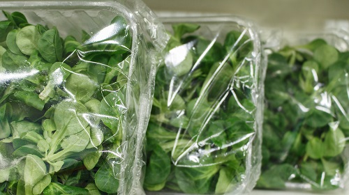 Das Bild zeigt Fertigsalat in Plastikverpackung.