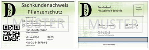 Das Bild zeigt ein Muster des Sachkundenachweises Pflanzenschutz